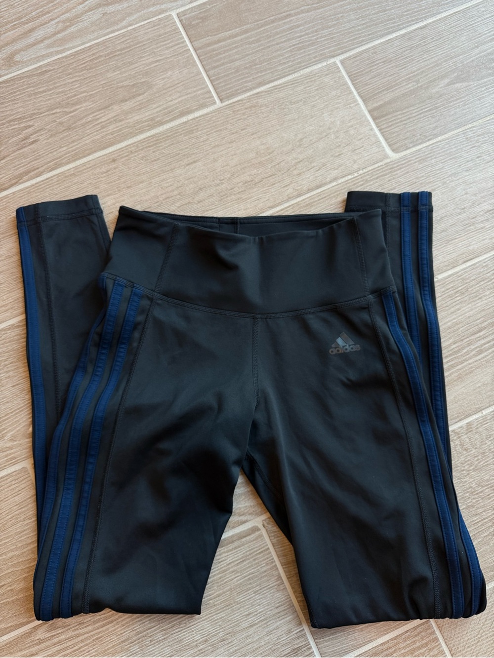 adidas Black Leggings with Navy Three-Stripes